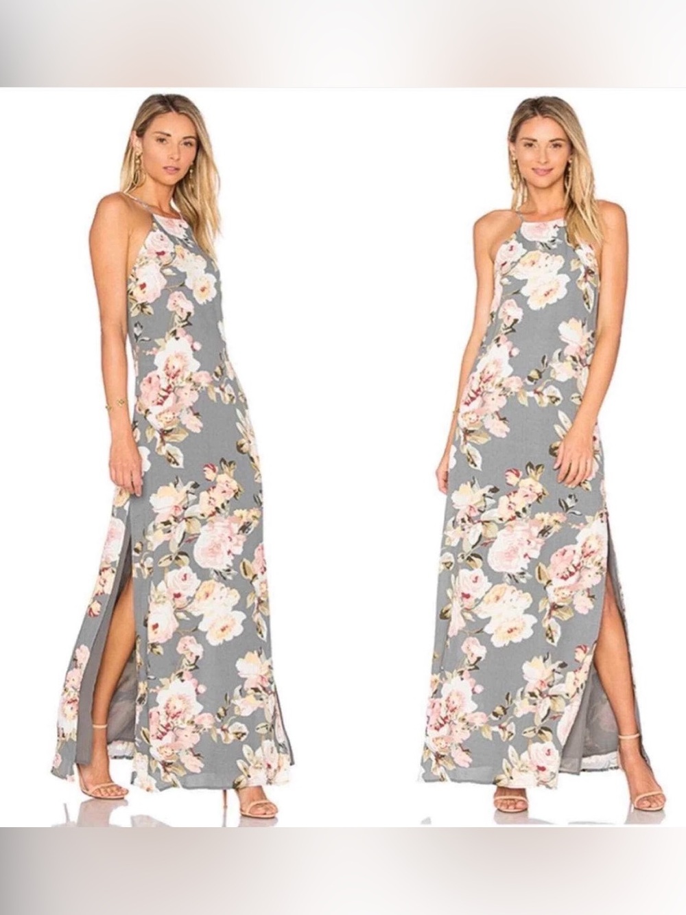 Revolve Privacy Please Floral Halter Maxi Dress in Grey/Asphalt